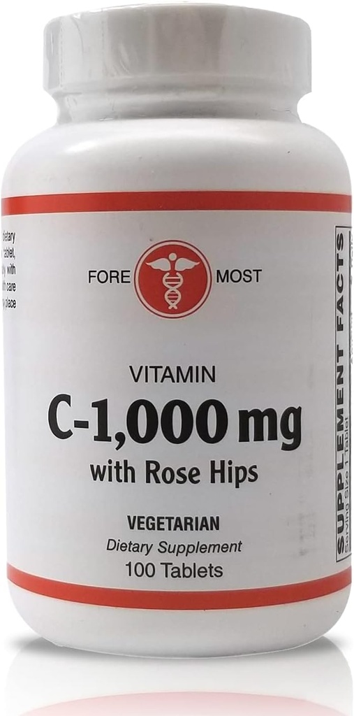 Holistic Health Witamina C z Rose HIPS 1000mg Tabletki, Witamina C Tabletka do zwiększania odporności, Utrzymanie optymalnego ciśnienia krwi, i zdrowsze odpowiedzi zapalne, 100 Tabletki