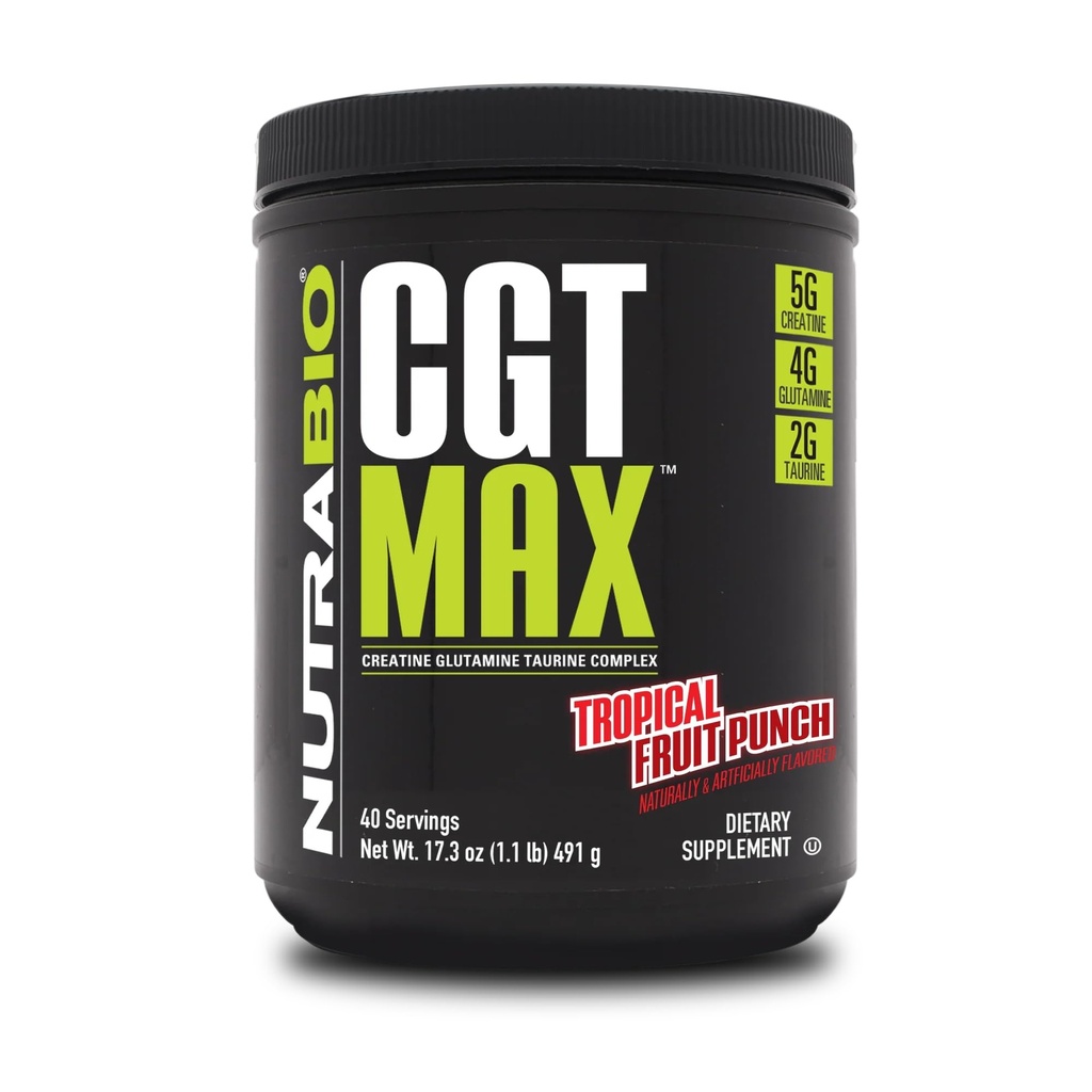 NutraBio CGT- MAX Powder - Kreatyna, Glutamina i Tauryna do wsparcia odzyskiwania mięśni i siły - 40 Służenia - Tropikalny...