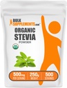 BulkSupplements.com Organic Stevia Powder - Pure Sweetener, Sourced from Stevia Leaves, Herbal Supplement - Vegan & Gluten Free, 500mg per Serving, 250g (8.8 oz) (Pack of 1)
