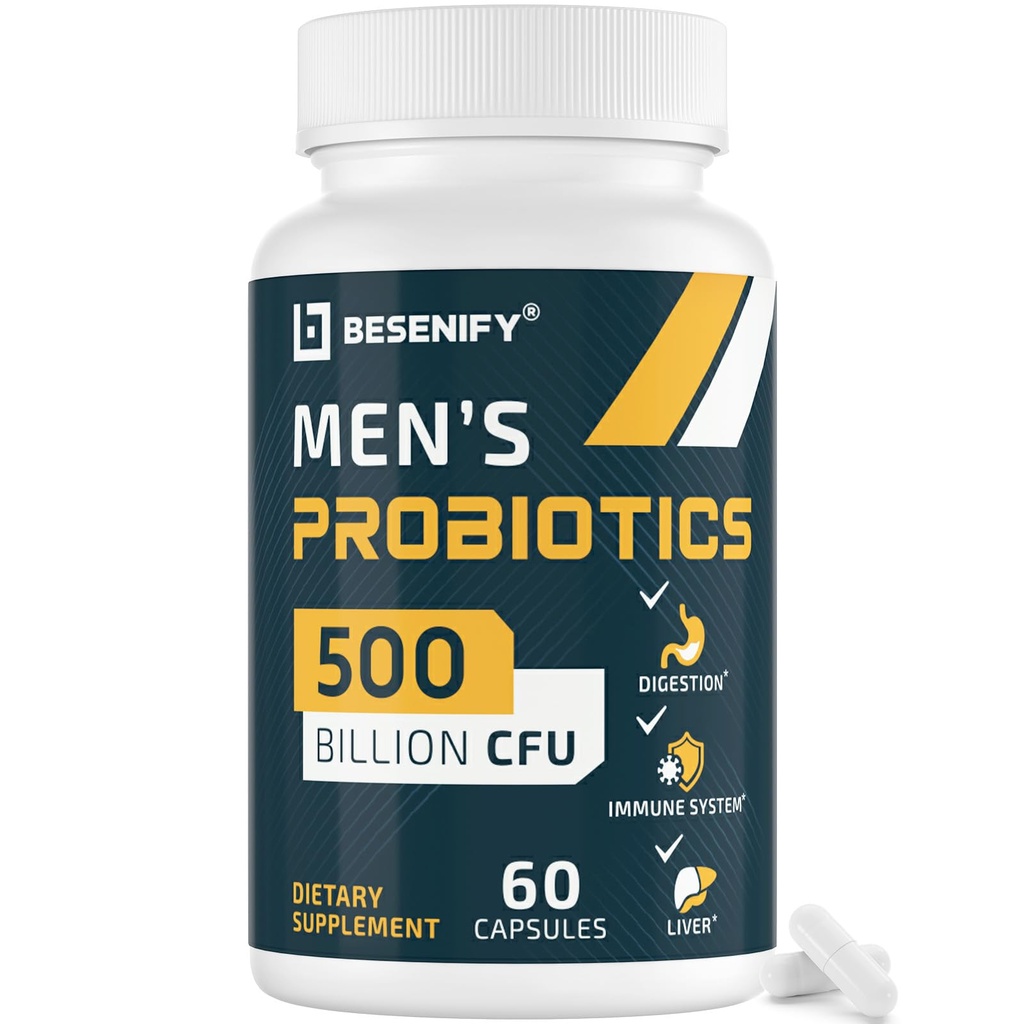 Probiotyki dla mężczyzn, 500 Miliard CFU & 12 Szczepów, Probiotyk męski z Turmeric, Żurawinka, Goji - Probiotyki dla zdrowia pożywienia, immunologiczne, żołądkowe, Bloating & Gut Health dla mężczyzn, 60 Pro Biotic Caps