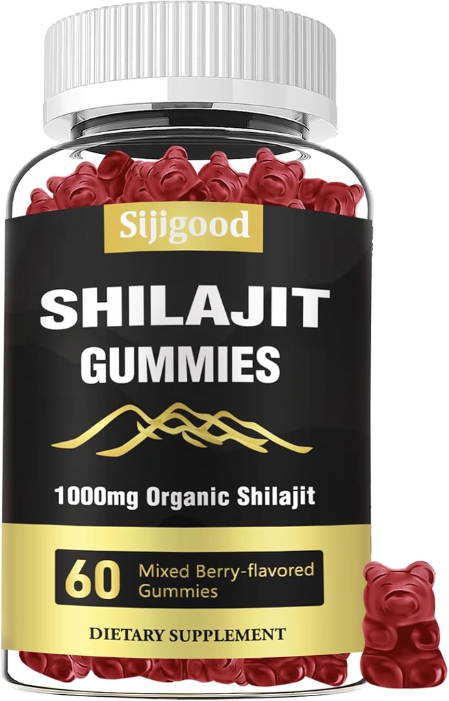 Shilajit Gummies z 85 + Suplement z minerałów śladowych, Shilajit dla mężczyzn i kobiet - 60 Mieszanych Gummies aromatyzowanych jagodami