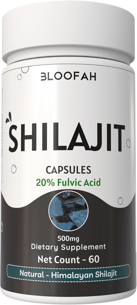 Shilajit Capsules 500mg Xiv 124; 20% ekstrakt Proszek Xiv 124; Oczyszczony suplement Asphaltum Wysokiej mocy skoncentrowany ekstrakt 124; Nie-GMO, Gluten- Free Xiv 124; Jakość Premium (60 Count (Pack of 1))
