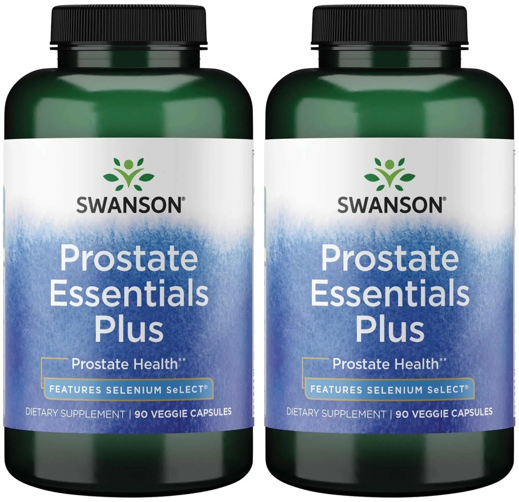Swanson Prostate Essentials Plus Herbal Supplement, 90 Veg Caps, 2 Pack | For Men over 40 Seeking Urinary and Prostate Health, a Blend of Zinc, Selenium, Saw Palmetto, and Lycopene