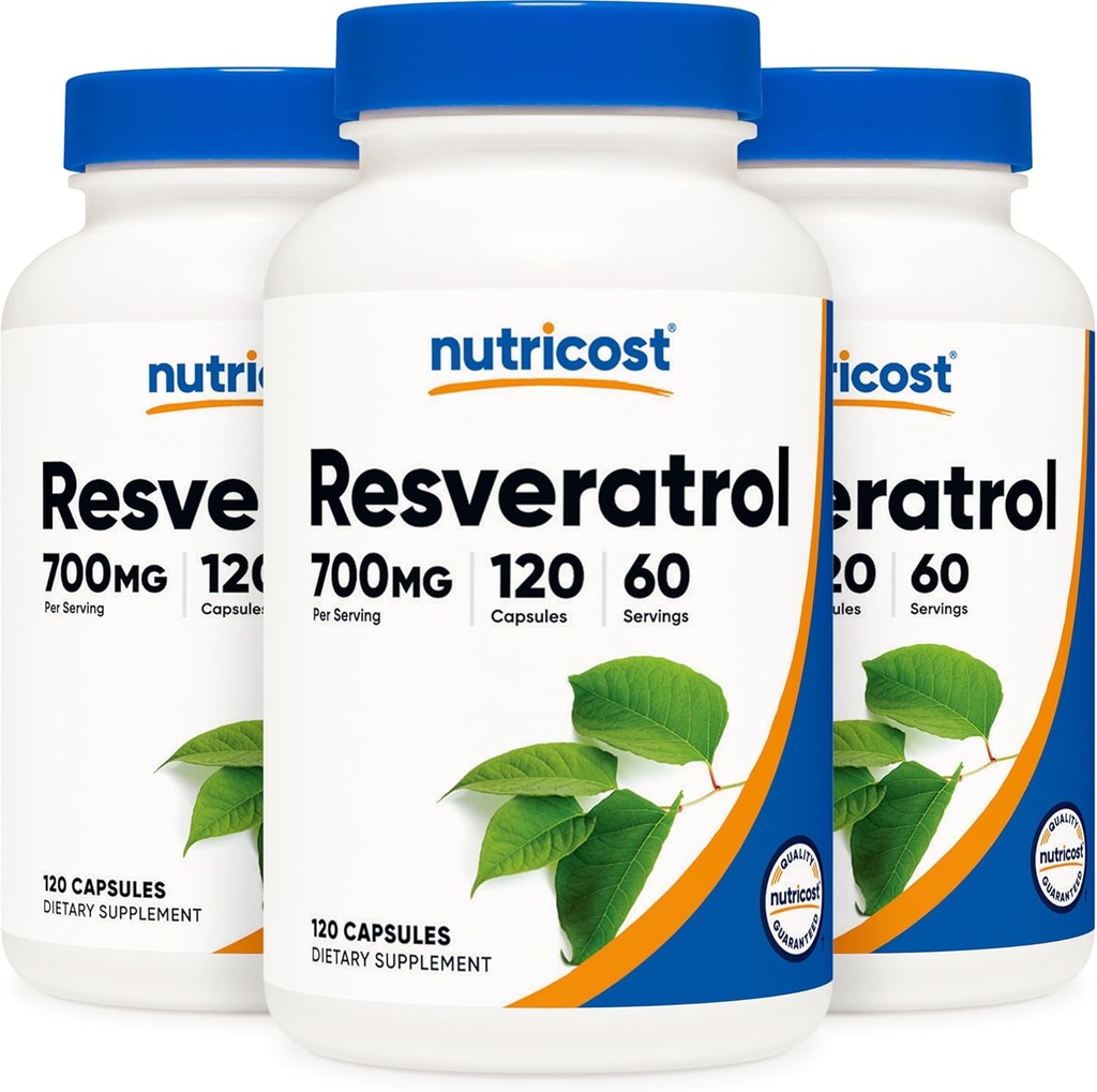 Nutricost Resveratrol 700mg; 120 Kapsułki roślinne - 50% Trans- Resveratrol (3 butelki)