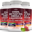 NOWY WIEK COQ10 200mg Czerwony Yeast Rice Omega 3- 6- 9 Magnezu Kompleks Cynk Witamina K2 D3 - Wsparcie Witaminy dla kobiet i mężczyzn z Witaminą B3, Koenzym Q10- 180
