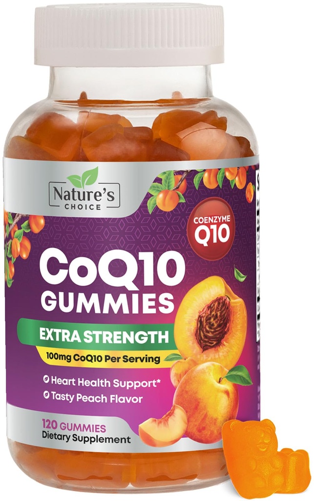 CoQ10 Gumiaki dla dorosłych - Koenzym Q10 100mg na Podawanie - 3X Siła, Wysoka Absorpcja Suplement przeciwutleniający do wsparcia i produkcji energii w sercu - Co Q10 (Coq 10) Suplementy - 120 Gumiami