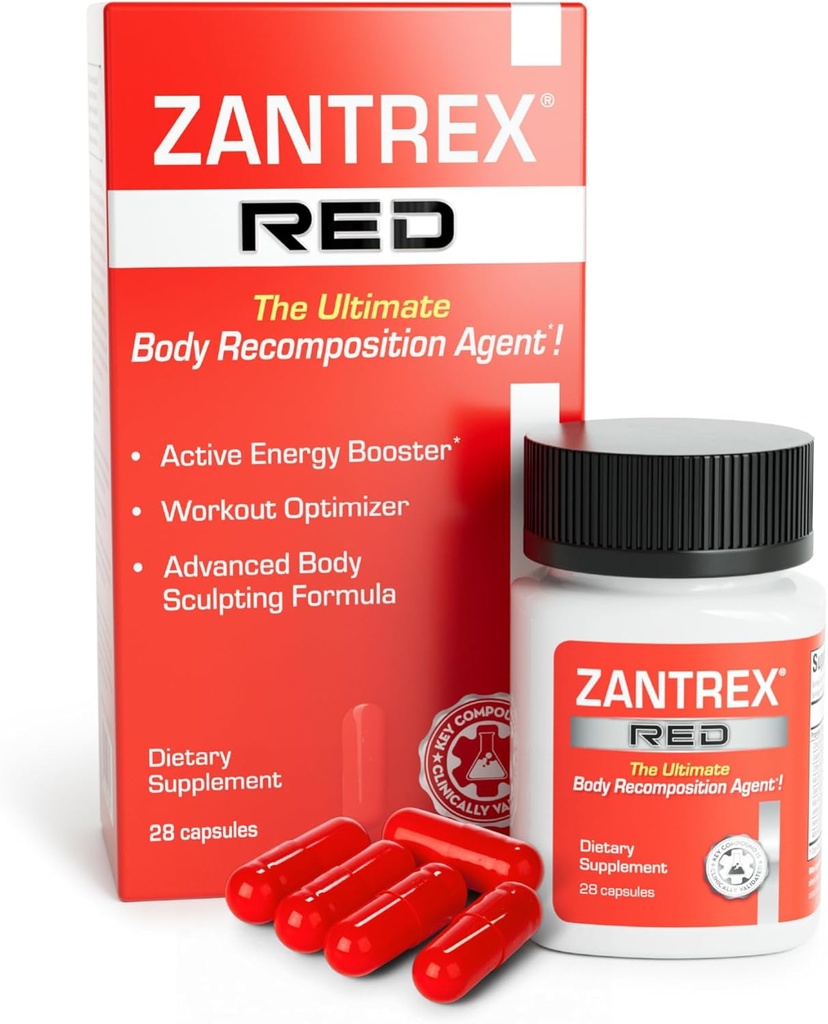 Zantrex Red Body Recomposition & Active Energy Booster Supplement Equipment 124; Wspomaga rzeźbę ciała, Zwiększona ostrość i wydajność treningu 124; 28 Kapsułki