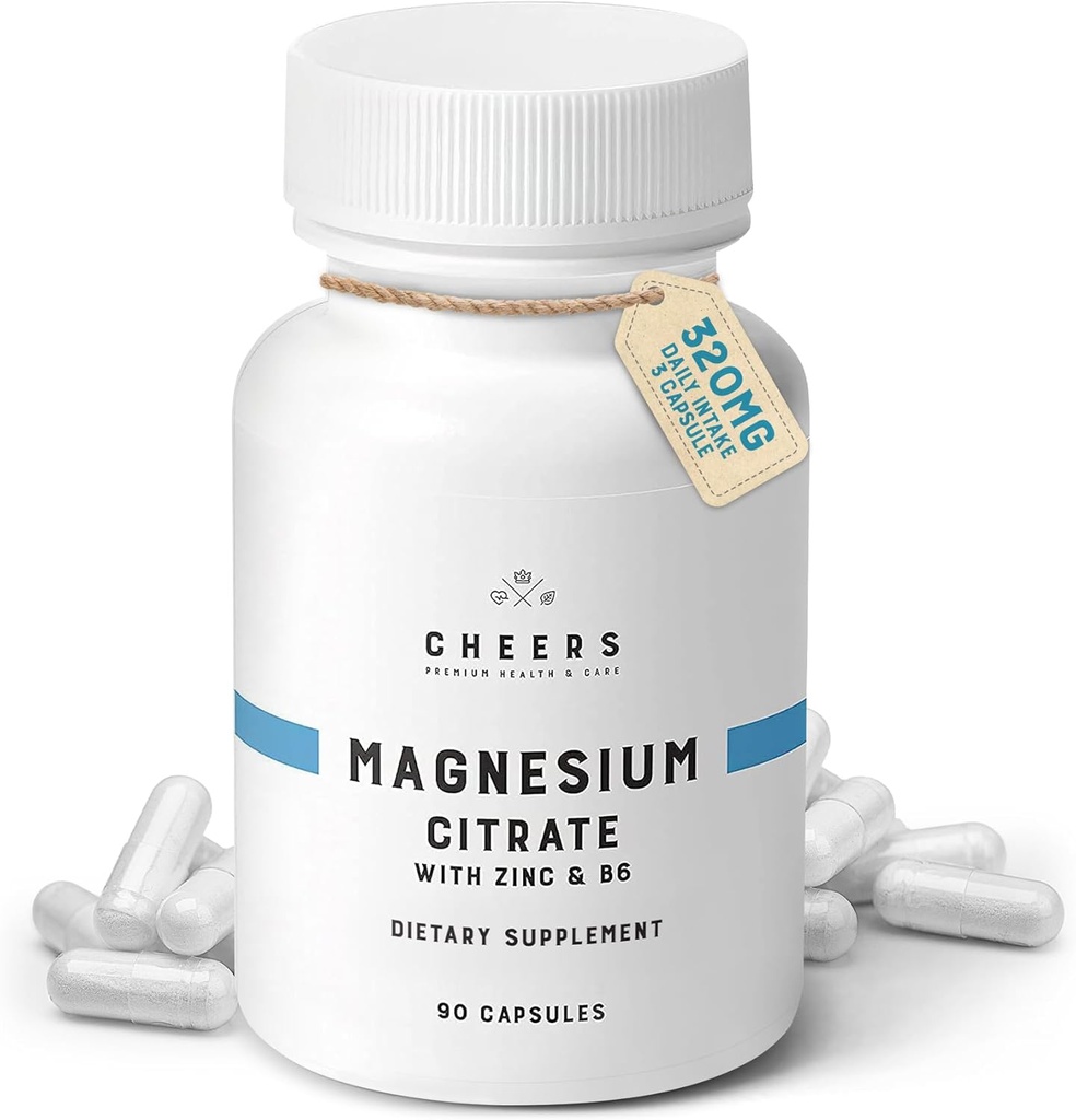 Serwetki Magnezu Citrate 320mg Siarczan 124; Wspiera zdrowie mięśni i nerwów, Immune Boost & Stress Relief Bilans 124; Suplementy magnezu z witaminą B6 & Cynk 124; Non-GMO, Wegan, Brak sztucznych składników
