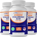 Vitamatic 3 Pack Hialuronic Acid Supplements 200mg - Wspiera zdrowe połączenie tkanek i połączeń - Promowanie młodzieńczej zdrowej skóry - Razem 360 Kapsułki