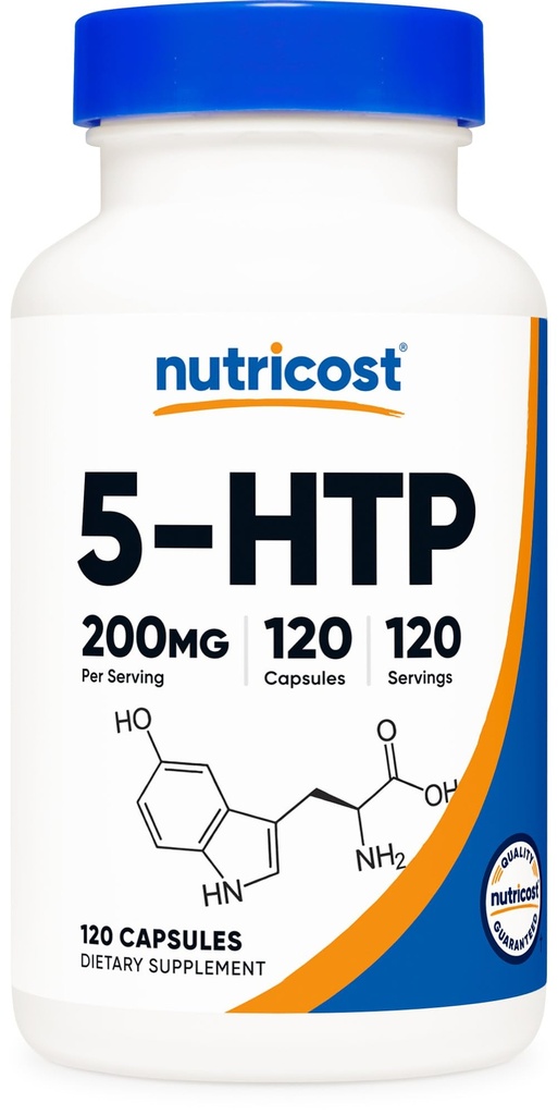 Nutricost 5- HTP 200mg, 120 Kapsułki wegetariańskie (5- Hydroksytryptofan) - Non- GMO & Gluten Free