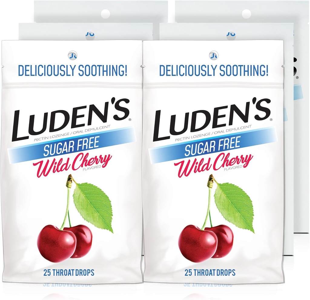 Luden 's Sugar Free Wild Cherry Throat Drops, Sore Throat Relief, 25 Count (6 opakowań)