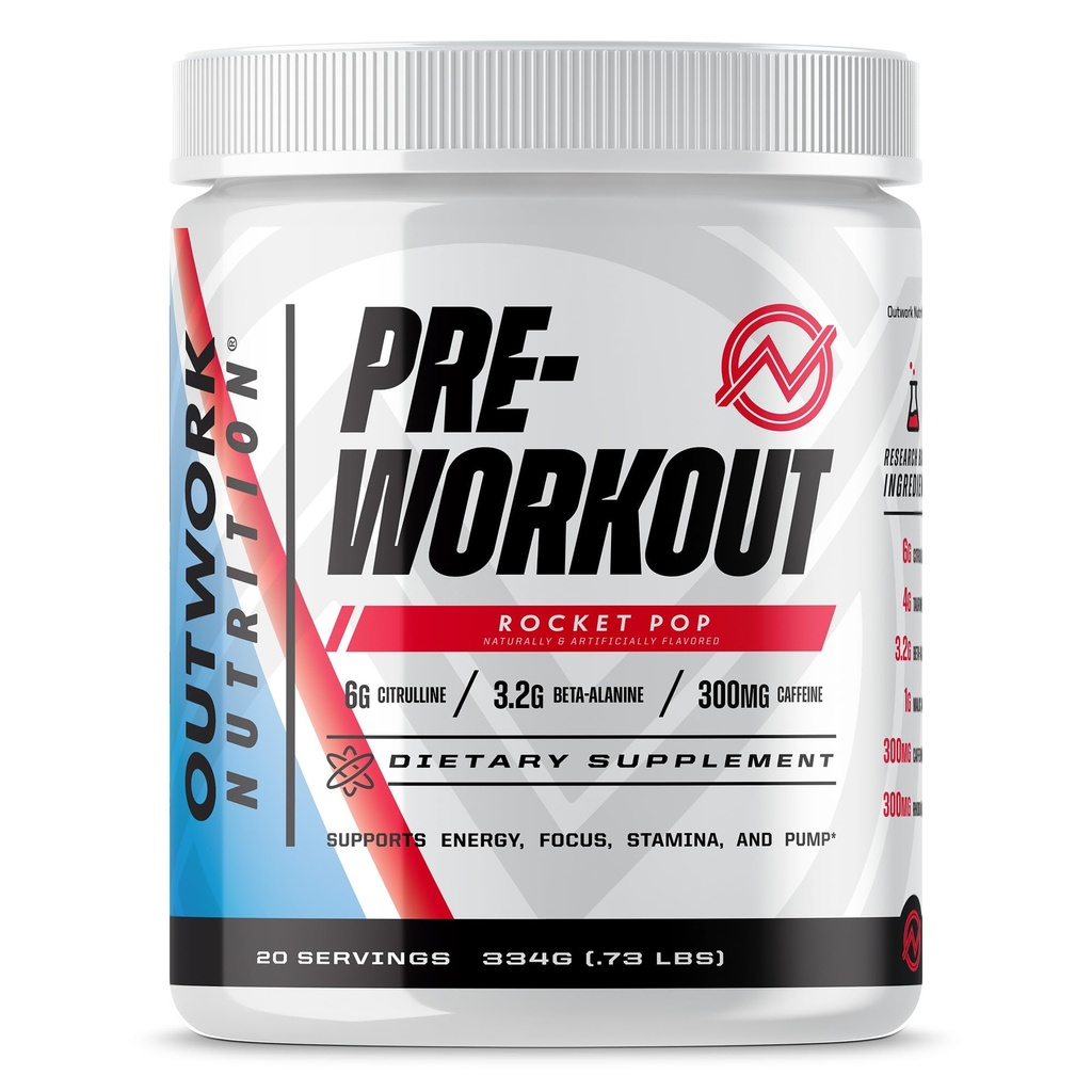 Outwork Nutrition Pretreaction for Men & Women - Nootropowe wstępne ćwiczenia bez kreatury, Wstępny trening proszku z Tauryne Rhodiola Citruline Malate Beta Alanine Caffeine (Rocket Pop)