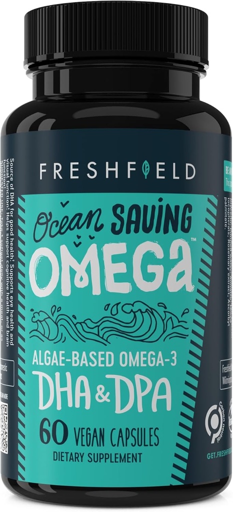Ocean Saving Omega, Algae Omega 3, suplement DHA, 2-miesięczne dostawy, zrównoważony zasolony, najwyższe poziomy DHA na kapsułki (440 mg), w / DPA