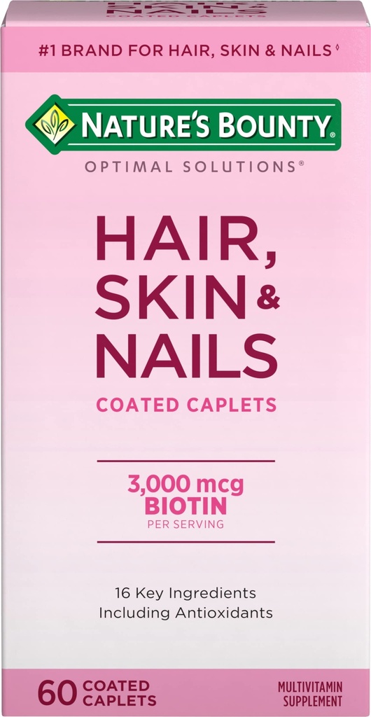 Nature 's Bounty Optimal Solutions Włosy, Skóra i paznokcie Formuła, z 3000 µg Biotin, 60 Caplets powleczone, 20 Wszystkich Sług