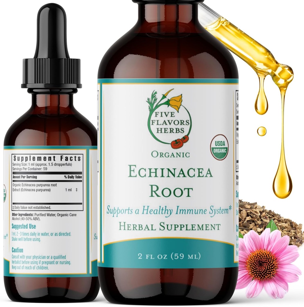 Echinacea Root Tincture - Wsparcie systemu immunologicznego, dla gryzoni, żądła i rany, Owies mleczny, Suplement ziołowy - 2 Fl Oz