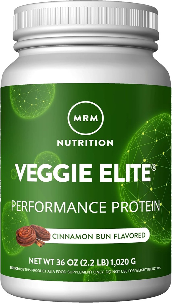 MRM Nutrition Veggie Elite Performance Protein Equipment 124; Cynamon Bun Flavored Evidence 124; Plant- Based Protein Evidence 124; Easy to Digest Division 124; with BCAAs Evidence 124; Vegan + gluten- Free Evidence 124; Clinically Tested Evidence 124; Digestive enzymy Evidence 124; 30 Servings