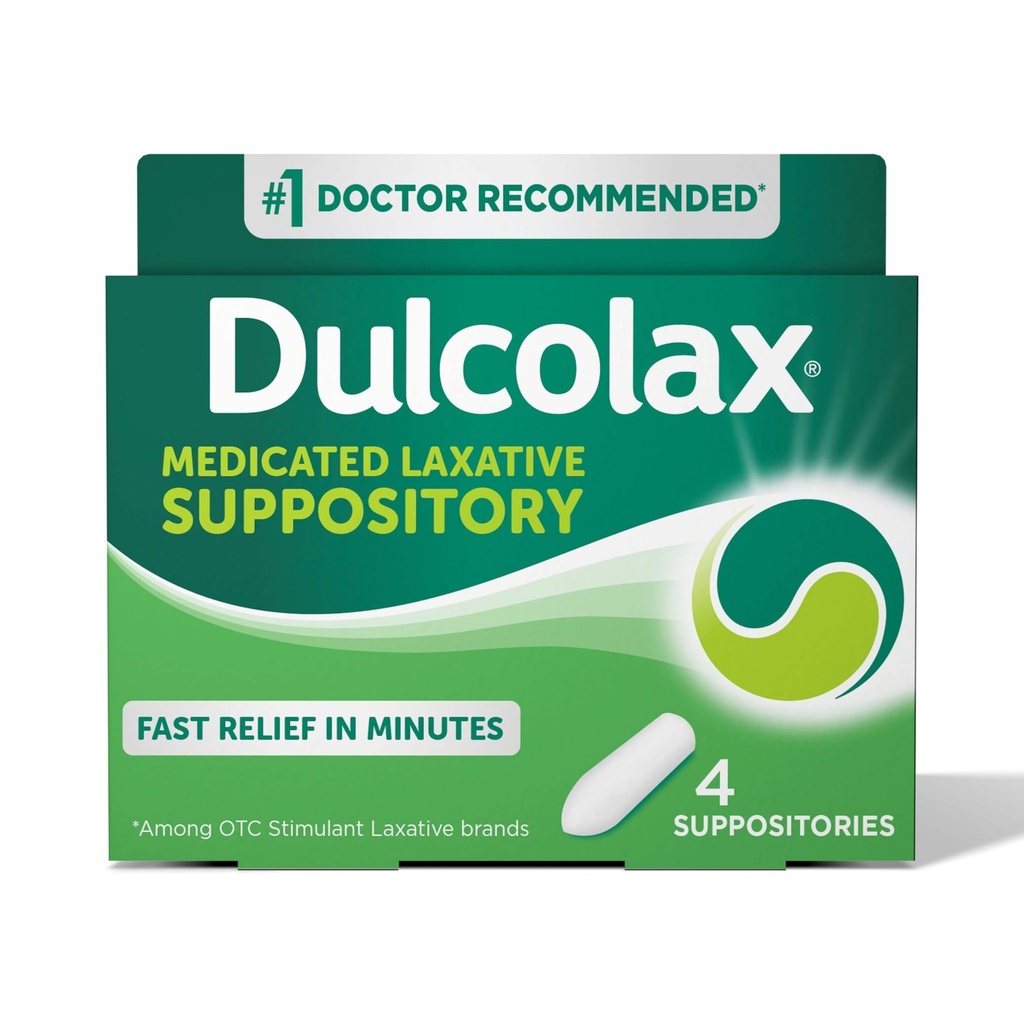 Dulcolax Stymulant Laxative Medicated Supposeries, Przewidywalne i skuteczne Zaparcia Relief, Bisacodyl 10 mg, 4 Liczba