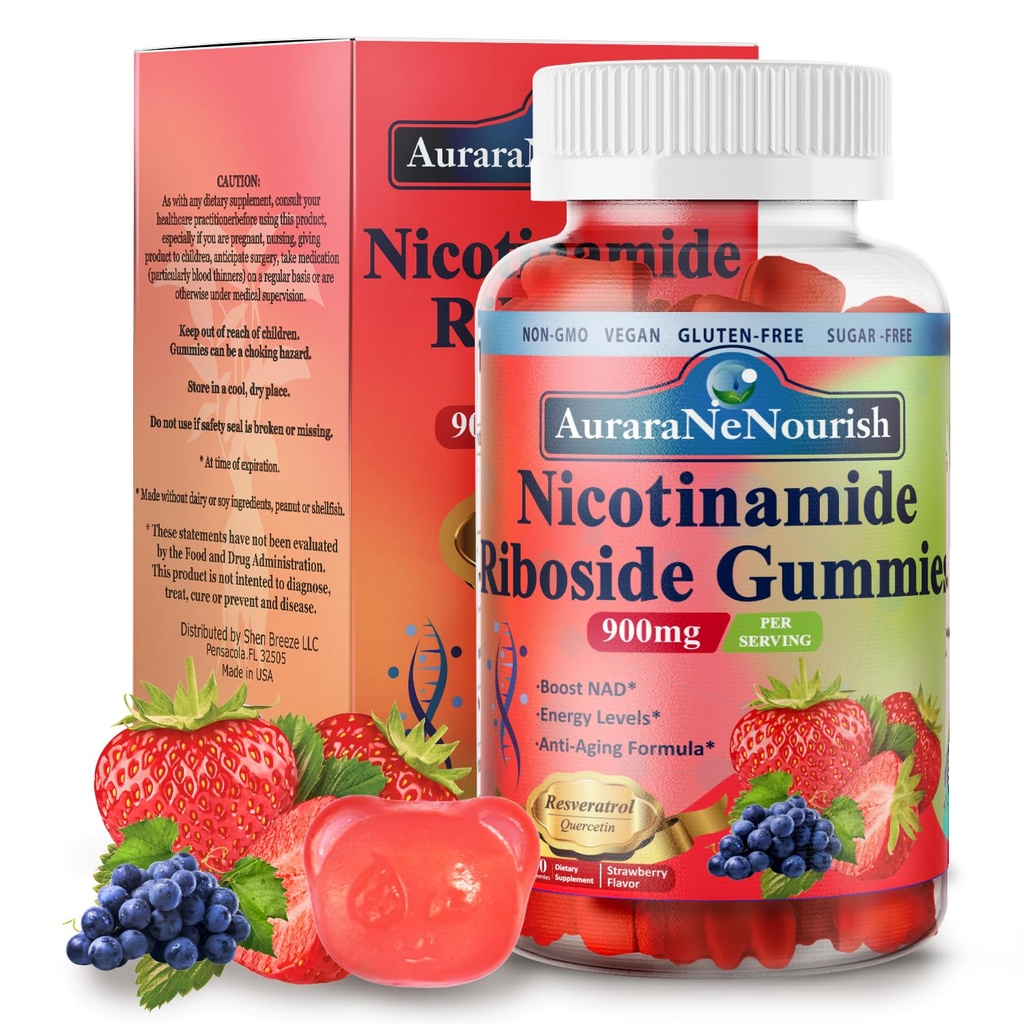 Suplement NAD Gummies Sugar- Free, NAD Nikotynamid Riboside Resveratrol 900mg w. Quercetin, Kolagen Biotin & Witamina, Wysoka moc NAD Resveratrol Suplementy dla anty starzenia, Energia, Focus