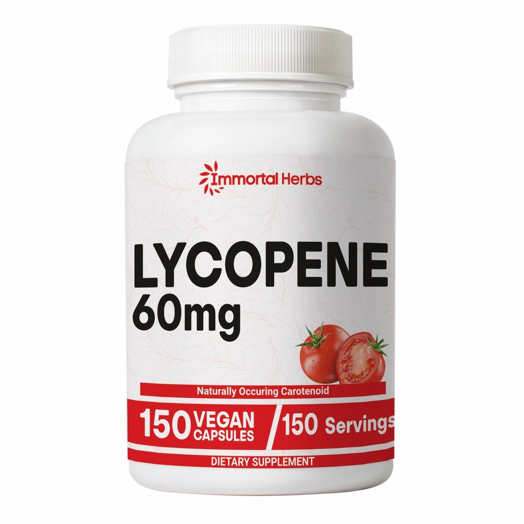 Suplement do likopenu dla mężczyzn 60 mg, 150 kapsułek, naturalny ekstrakt pomidorowy proszek do skóry, serce i wsparcie immunologiczne, 100% kompleks likopenu Veg, nie- GMO i suplement gluten wolny karotenoid