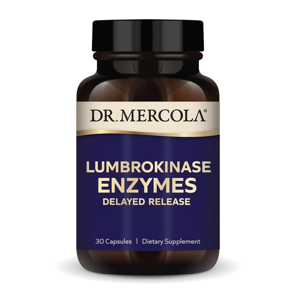 Dr Mercola Lumbrokinase Enzymes - Opóźniona formuła wydalania - Suplement diety do układu sercowo-naczyniowego i wsparcia energetycznego - Non-GMO, Gluten- Free & Soy- 30 Kapsułki (30 Sług)