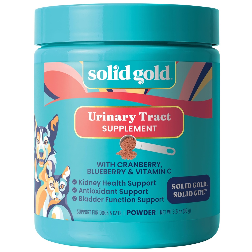 Solid Gold Cat & Dog Witaminy dla UTI - Sproszkowany suplement żurawinowy dla psów i kotów - Trakt moczowy, Bladder & Nerki Wsparcie dla psów i kotów - Kot & Pies UTI Ponad suplementem licznika powder- 3.5oz