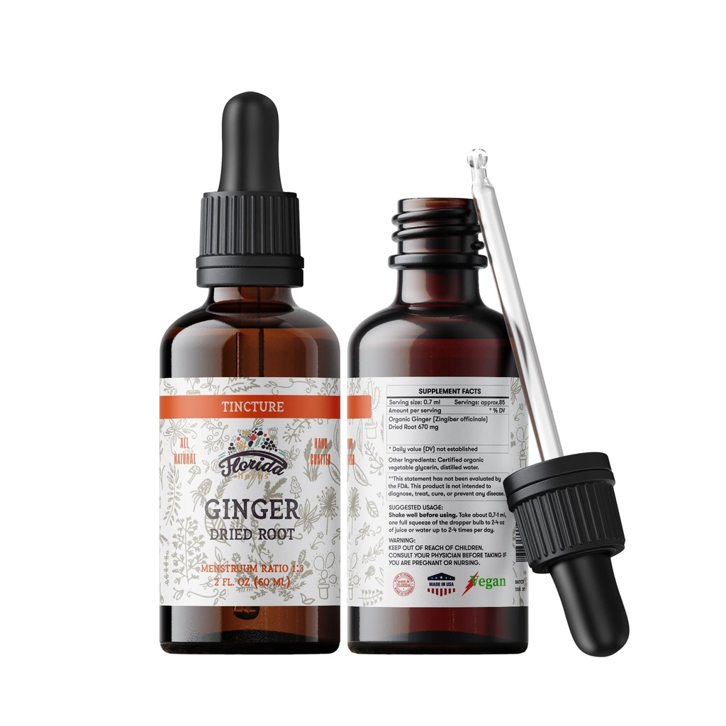 Ginger Tincture, Organic Ginger Extract (Zingiber officinale) Suszony korzeń, Ginger Supplement, Ginger USA