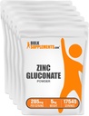 BulkSupplements.com Glukonian cynku Proszek - Cynk 40mg, Proszek cynku - Cynk Suplement do wsparcia immunologicznego - Gluten Free, 285mg na jedną porcję, 5kg (11 funtów) (Opakowanie 5)