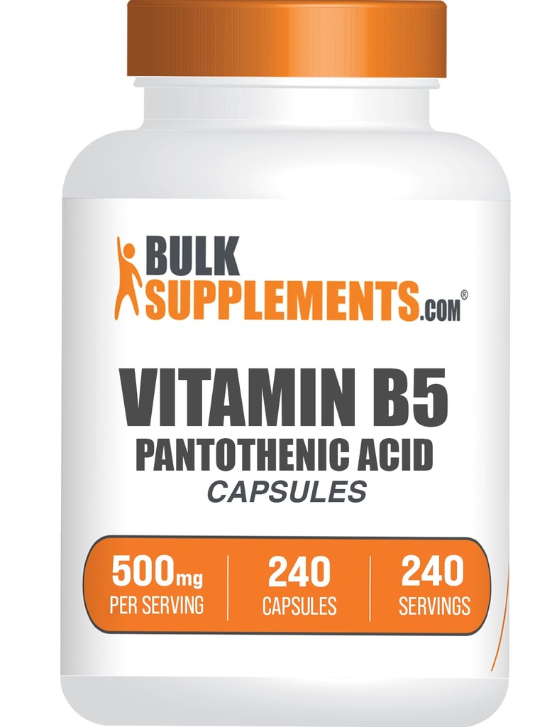 Supplements.com Witamina B5 Kapsułki - jako kwas pantotenowy, suplement witaminy B, Kwas pantotenowy 500 mg - Bez glutenu, 1 Kapsułka na porcję, 240 Kapsułki (opakowanie po 1)