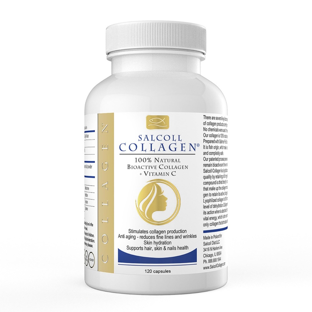 Salcoll Czysty Kolagen Morski Kapsułki skóry (120 Count) - Anti-Aging Supplement for Women & Men, Wzmacnia Kolagen, Redukuje zmarszczki, Wspiera Skóra, Włosy i paznokcie z nawadniania i nourishment