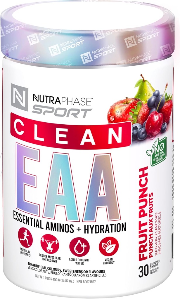 NutraPhase Clean EAA, Wszystkie naturalne, Vegan Friendly, Gluten Free, Niesamowity smak, Owoce Punch