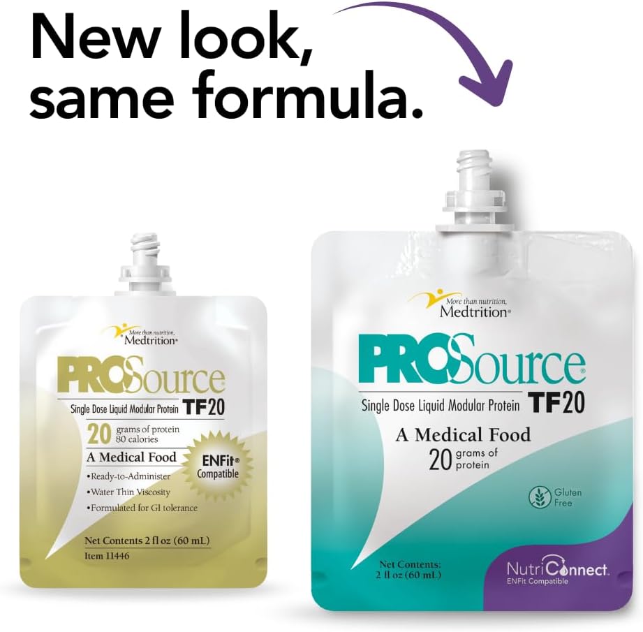 Medtrition Nutrition Connect ™ ProSource ® TF20 - ENFit ® Kompatybilny modułowy suplement białkowy do pożywienia rur - 20 g płynnego białka w 60 ml Pouch - Wspiera wytyczne Aspen & Żywienie ICU