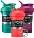 Butelka BlenderBottle Classic V2 Shaker Butelka Perfect for Protein Shakes and Pre Workout, 20- Unce (3 Pack), Czerwony, Zielony, Śliwka