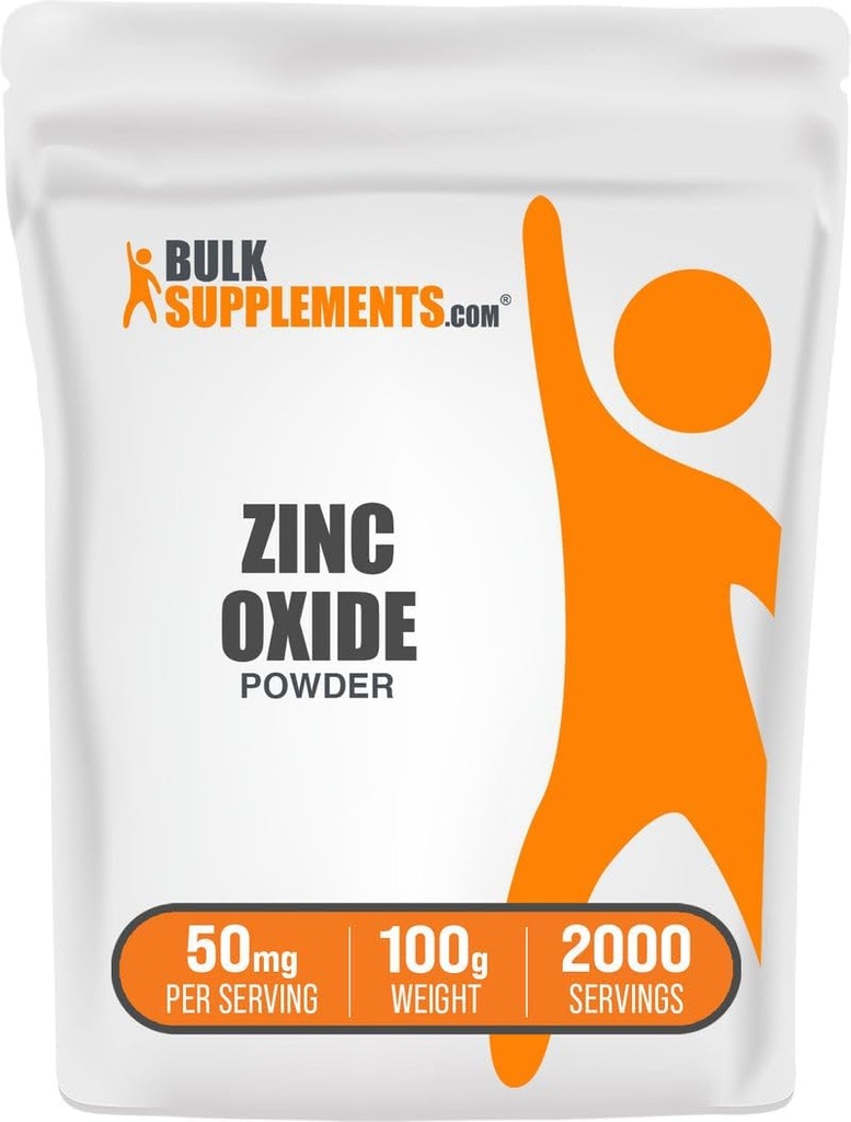 BulkSupplements.com Proszek tlenkowy cynku - Suplement tlenku cynku, Suplement mineralny do wsparcia immunologicznego - Bezgluten, 50mg na jedną porcję, 250g (8.8 oz) (Opakowanie po 1)