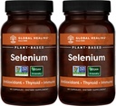 Global Healing Center Selenium 200mcg 2- Pack, Pure Selenium Supplement with Organic Ingredients, Przeciwutleniacze dla tarczycy i immunologicznego zdrowia dla mężczyzn i kobiet - Więcej niż Selenium 100 mcg (60 kapsułki)