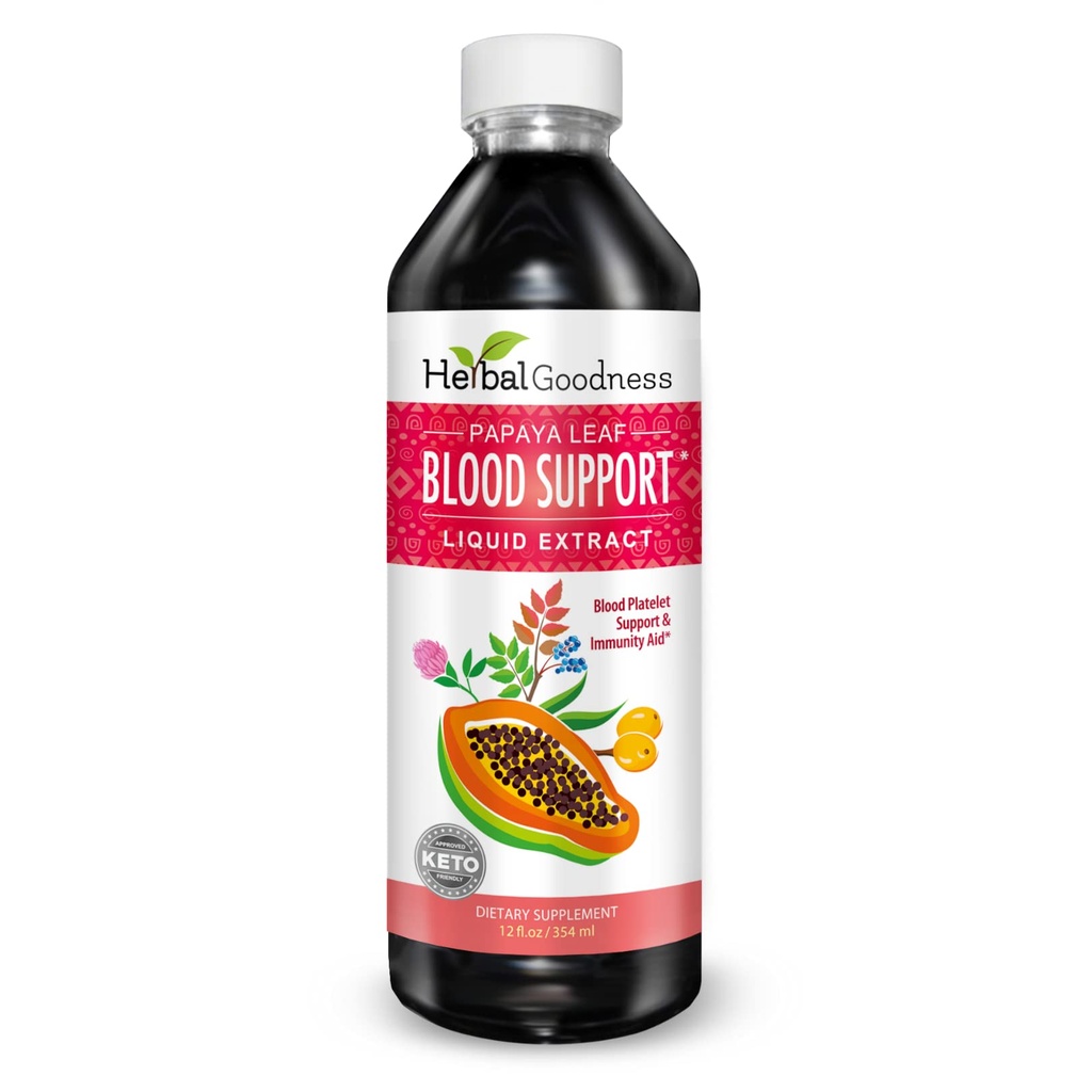 Papaya Leaf Support Liquid - 15X Siła - Ekstrakt Papaya Leaf - Zdrowe płytki, Czyszczenie krwi, Spożywanie, Papaya Enzyme -12oz Liquid - Herbal Goodness (1 bttl)
