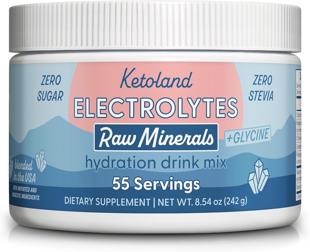 Surowe minerały + Glicyna w proszku 124; niearomatyzowane Keto Electrolytes w proszku 124; bez cukru, Stewia lub Fillery