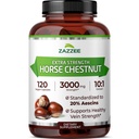 Zazzee Extra Siła Koń Chestnut 10: 1 Ekstrakt, 3000 mg Siła, 20% Aescin, 4 Miesiąc Dostawy, 120 Kapsułki wegańskie, Skoncentrowane i Standaryzowane 10X Ekstrakt, All- Naturalny, Non-GMO, Made in USA