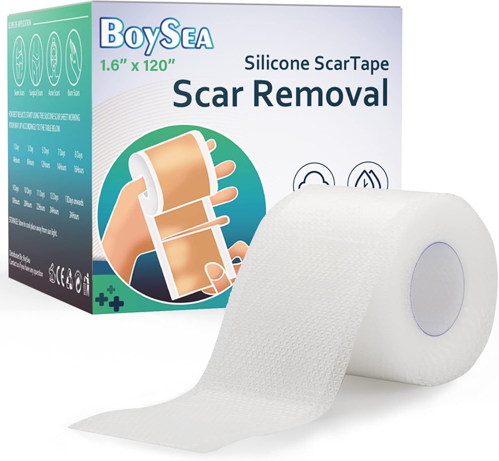 Boysea Silicone Scar Sheets (1.6 "x 120") Clear Silicone Scar Tape - Blizny usuwania leczenia - wielokrotnego użytku Paski Blizny dla Kloida, C- Section, Burn, Blizny chirurgiczne