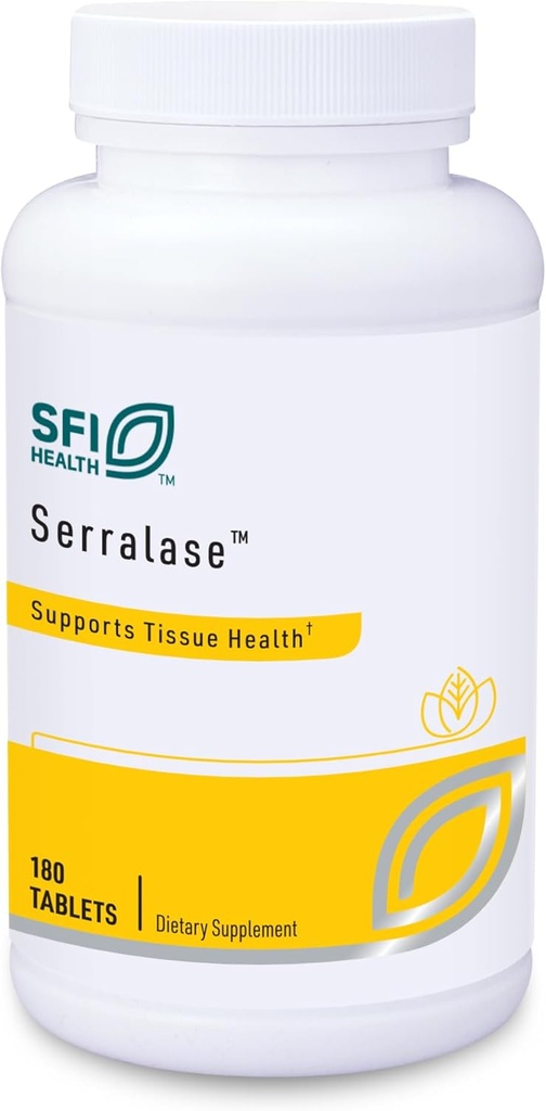 Klaire Labs SFI Health Serralase - Vegetarian Proteolitic Enzym Mieszanka z Serratia Peptydase & Bromelain na trawienie, Zabarwione z Papaya & Ananas, Hipoalergiczne (180 Enteric Coated Tablets)