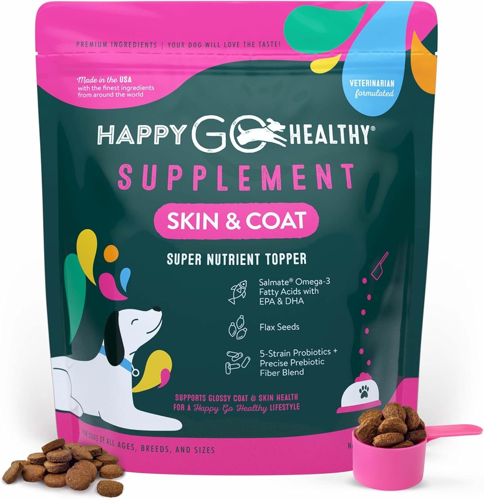 Skin & Coat Suplementy dla psów Bilans 124; Probiotyczne i Prebiotyczne korzyści z dzikiego łososia Omega 3s pomóc swój pies połysk z wnętrza 124; Wszystkie hodowle, wiek i rozmiar 124; 120 Hrabia