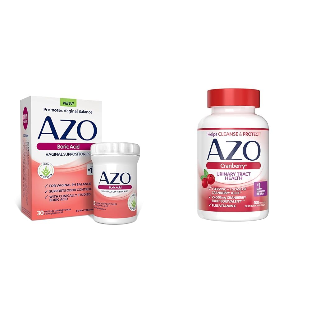 AZO Acid Boric Poduszki pochwowe, Pomaga w kontrolowaniu zapachu i równowadze Vaginal PH & Żurawinowy Trakt Zdrowotny, 1 Podawanie = 1 Szklanka Sok żurawinowy