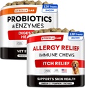 Vet Siła Probiotyki + Ulga alergiczna dla psów Bundle - Suplement do żucia Fiber + Leczenie skóry swędzącej - Enzymy trawienne + Dynia - Upset Stomach Relief + Hotspot Relief - 240 ct - Made in USA