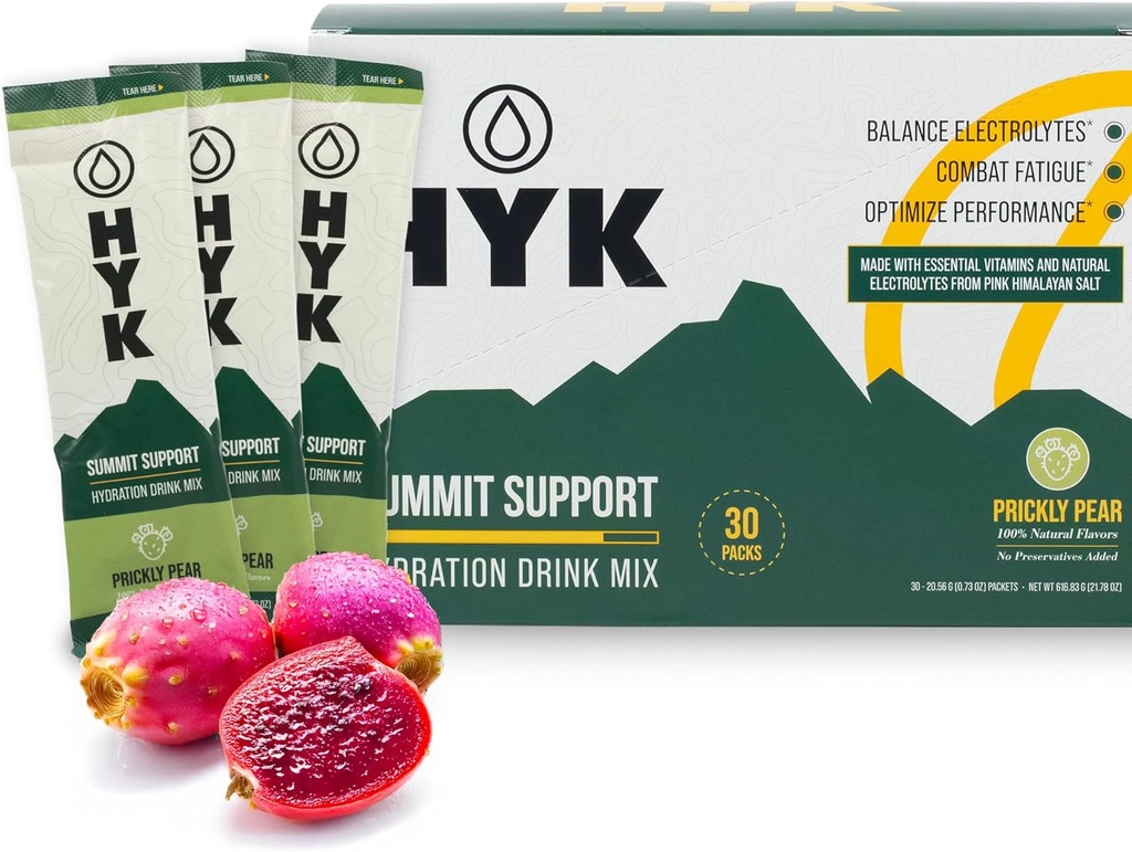 HYK Electrolyte Drink Mix: 124; Science- Backed Endurance Fuel for Runners, Ultra & Trail Athletics: 124; Energy, Focus, Hydration + Recovery All in One Stick Pack: 124; Printed Pear Flavor, 30 Count