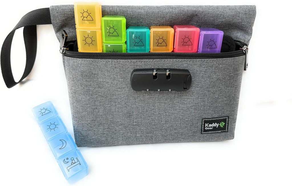 Kaddy Weekly AM / PM Bezpieczne Pill Organizer Box, (7- Day / 4- Times- A- Day) Przenośne Podróże z dużych komnat do leczenia, suplementy i witaminy, 3 Digit Lock dla bezpieczeństwa