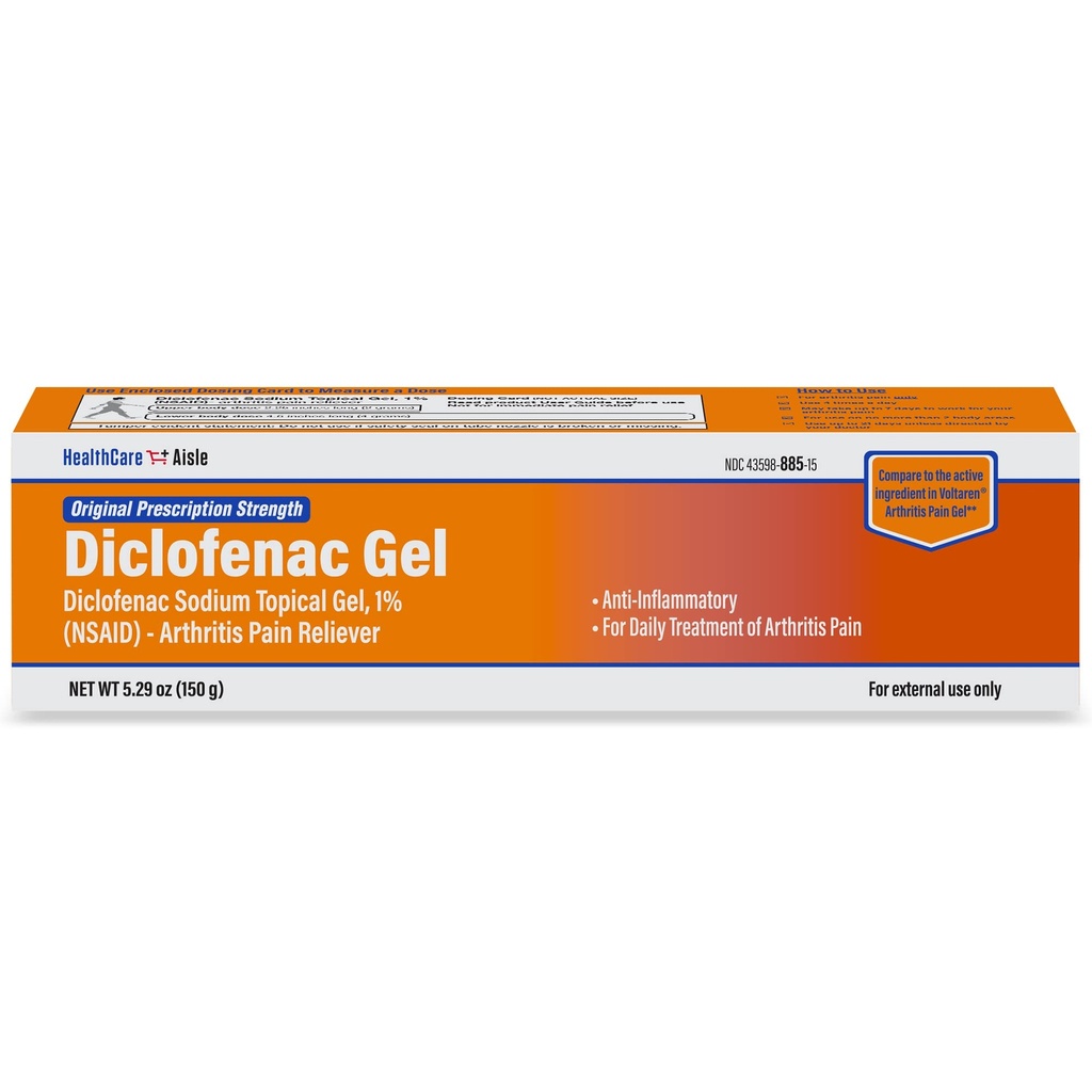 HealthCareAisle Diclofenac Gel, 1%, zapalenie stawów Relief Pain - 150 g tuba - Oryginalna siła przepisania (NLPZ)