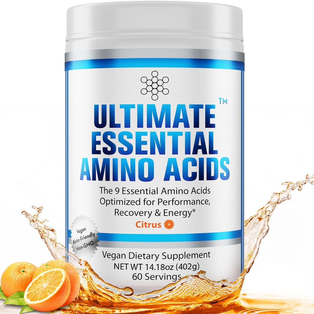 Ultimate 100% Essential Amino Acids Powder [Citrus Flavor, 60 (5g) Servings] BCAA Plus L- Lysine, L- Threonine, L- Fenyloalanina, L- Metionina, L- Histydyna i L- Triptofan Suplement odżywczy