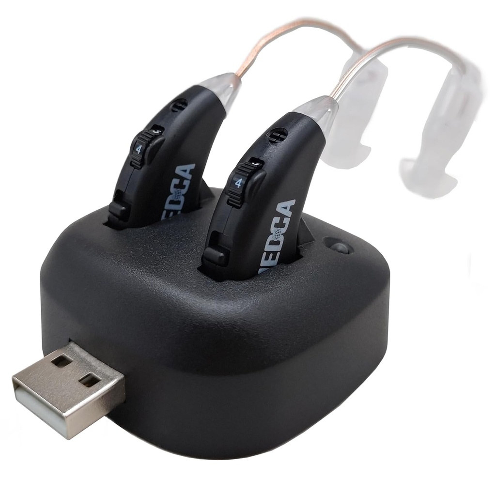 Digital Wzmacniacze słuchu - Przywracalne Premium BTE Personal Sound Wzmacniacz Para z USB Dock, Za uszami Urządzenia wzmacniające słuch z długą żywotność baterii, czarny