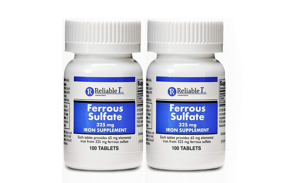 Siarczan żelaza 325mg suplement żelaza (2- Pack) 124; Pigułki żelaza 124; 124; 100 tabletek żelaza na butelkę, 2- Pack