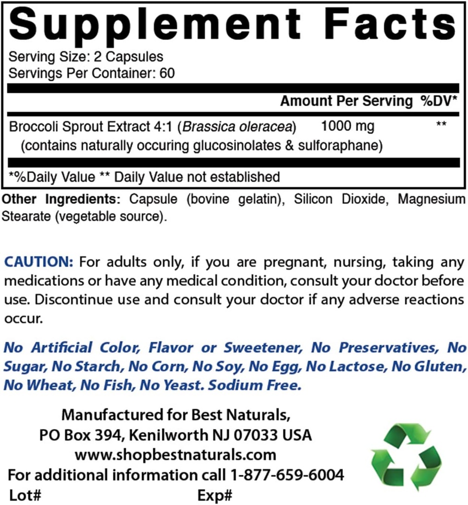 Najlepszy Naturals Broccoli Sprouts Extract, 1000 mg i Glukonian cynku 50mg