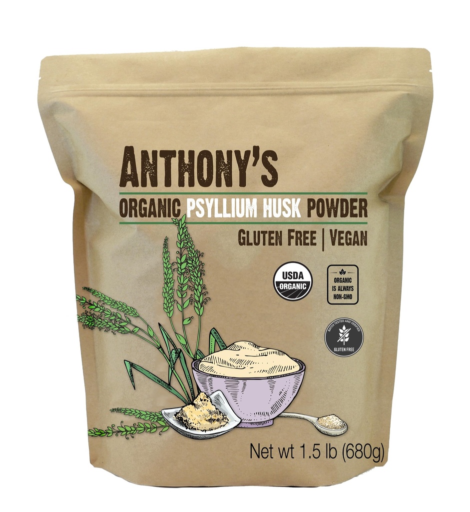 Anthony 's Organic Pyllium Husk Powder, 1,5 lb, Gluten Free, Nie GMO, Finely Ground, Keto Friendly